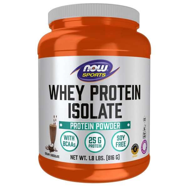 NOW Sports Nutrition, Whey Protein Isolate, 25 g With BCAAs, Creamy Chocolate Powder, 1.8-Pound