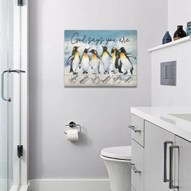 Penguin Decor Wall Art Antarctica Animals Winter Snow God Say You are Pictures Wall Decor Canvas Painting Prints Artwork Decorations Framed for Bathroom Kitchen Bedroom Nursery Room 16"x12"