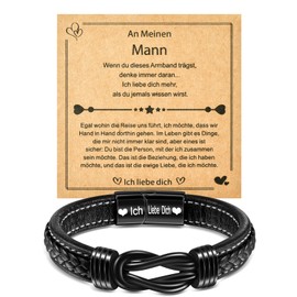YELUWA Man Bracelet, An Meinen Mann Gifts, Leather Bracelet with Engraving I Love You, Men's Gift, Christmas, Anniversary, Wedding Anniversary for Husband, Him Gifts for Men, Valentine's Day,