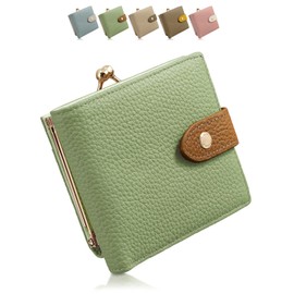 Encore Leather Wallet, Genuine Leather, Ladies Mini Wallet, Bi-fold Wallet, Coin Purse, Small, Lightweight, Skimming Prevention, RFID, pistachio green