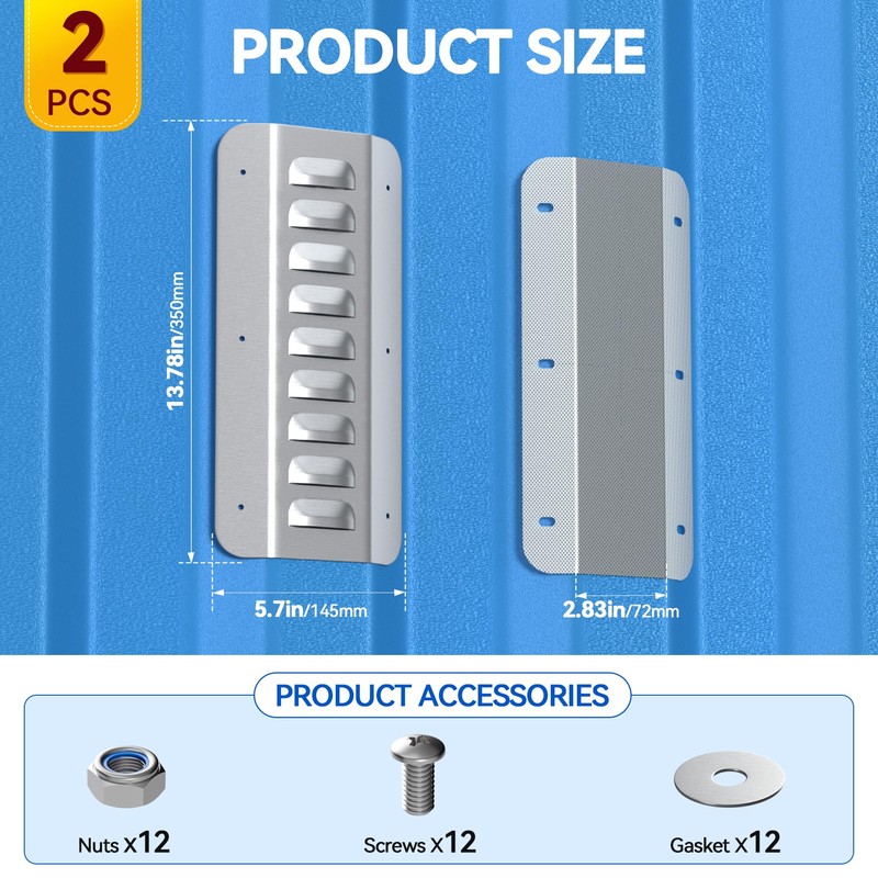 2 Pcs Shipping Container Air Vent Kits, Galvanized Steel Transportation