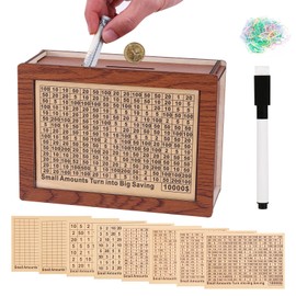 10000 Savings Challenge Box – Wooden Money Saving Box for Cash, Counting Piggy Bank for Adults & Kids, 10K Smash Box, Cash Vault for Real Money, Fun Budget Gift for Saving Goals