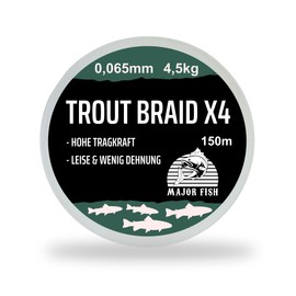 Major Fish Trout Braid 4-Way Braided Line Trout Ultralight 150 Metres 0.065-4.5 kg - Moss Green