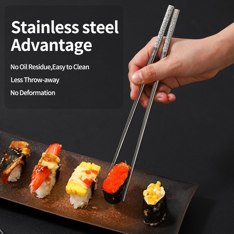 5 Pairs Metal Chopsticks, 316 18/10 Stainless Steel Chopsticks with