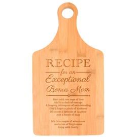 Stepmom Mom Gifts Recipe for an Exceptional Bonus Mom Present Paddle Shaped Bamboo Cutting Board