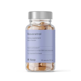 Noop Resveratrol High Dose 500 mg, 98% Trans-Resveratrol from Japanese Knotweed, 60 Vegan Capsules, Antioxidant Complex, Laboratory Tested & No Additives, Made in Sweden
