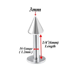 bodyjewelrytrend 4pcs 16g Labret Stud Lip Ring Cartilage Tragus Snakebite Monroe Triple Forward Helix Conch Medusa Lobe Black Spike Pick Size, Stainless Steel