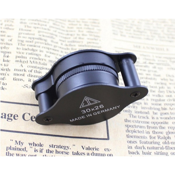 Mini Pocket Magnifier 30X 26MM Foldable Handheld Jewelry Loupe Metal Reading Magnifying Glasses Black for Small Prints, Coins,Science, Low Vision, Gift for Seniors and Kids
