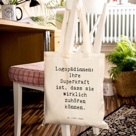 Mr. & Mrs. Panda Tote Bag Saying Logopedic Superkraft - Gift, Speech Therapists, Fabric Bag, Empathy, Gifts with Heart, Children, Bath Bag, Improve Language, Bag, Professions, Language, White, Hand