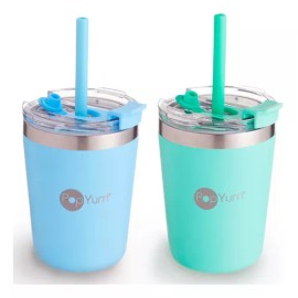 Popyum 2 Vasos Térmicos Infantil Tapa Y Popote 9oz Anti Fuga Color Verde y Azul