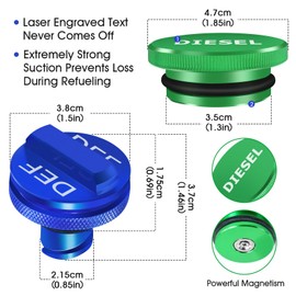 Aluminum Diesel Fuel Cap, Updated Larger Magnetic Aluminum Tank Gas Cap, GM Pick-up Truck Accessories Replacement Eco Tanks (Blue+Green)