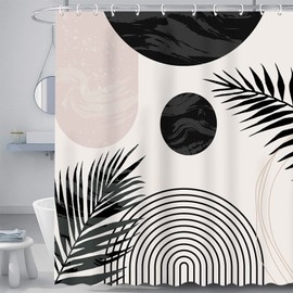 Avezano Mid Century Abstract Shower Curtain Modern Minimalistic Home Bathroom Curtain Boho Arch Beige Bathtubs Curtain Decoration Set with 12 Hooks Waterproof Durable 72x72 Inches