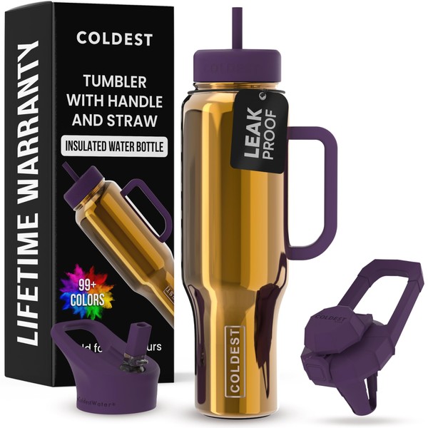 Coldest 40 oz Tumbler with Handle and Straw, 100% Spill