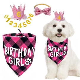 Persoshow Dog Birthday Party Supplies,Dog Birthday Party Hat Bandana with Numbers Crown Bow Tie for Puppy Cats Birthday Outfit