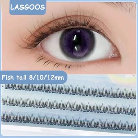 LASGOOS DIY Eyelash Extensions Fish Tail Eyelashes Natural Home Grafted False Fake Individual Eyelashes Cluster Lashes Flower Fairy Eye Makeup 8/10/12mm Pack Wholesale