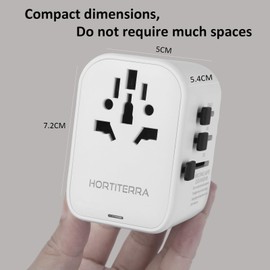 Hortiterra Travel Adapter Worldwide USB C PD Fast Charge, 45W Fast Charging Travel Plug Adapter with 2 USB A and 2 USB C, Universal for EU USA UK Thailand Australia