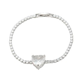 Treasure Bay White Gold Plated CZ Tennis Bracelet for Women, Elegant Heart Crystal Charm Bracelet