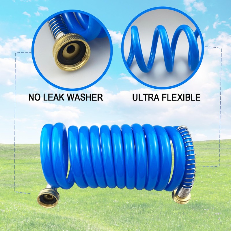 Darnassus Heavy-duty PU Coil Hose, Self-Coiling Garden Hose with Solid