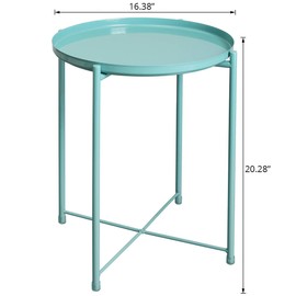 HollyHOME Tray Metal End Table, Sofa Table Small Round Side Tables, Anti-Rust and Waterproof Outdoor & Indoor Snack Table, Accent Coffee Table,（H） 20.28" x（D） 16.38", Blue