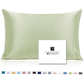 Ravmix Silk Pillow Cases with Zipper, 21momme Mulberry Silk Pillowcase for Hair Skin Health, Soft Smooth Breathable Cool Pillow Cover for Beauty Sleep 1PC(Queen 20"x30", Bean Green)