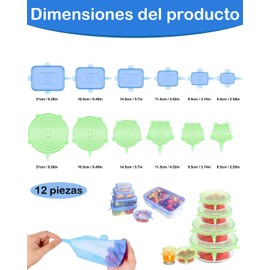 12 Piezas Tapas De Silicona Elasticas Reutilizables, Adecuado Para El Almacenamiento De Alimentos En Refrigeradores y Microondas, Adaptado a Diferentes Envases(6 Verdes Redondos y 6 Azules Cuadrados)