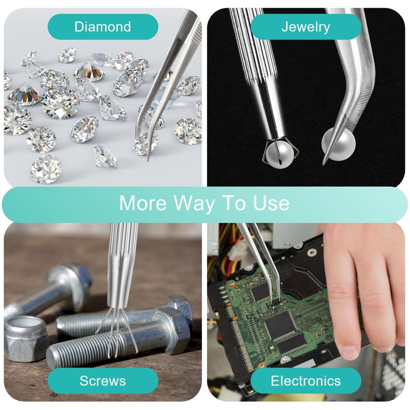 Bewudy 3Pcs Piercing Ball Grabber Tool Set, Diamond Tweezers Jewelers
