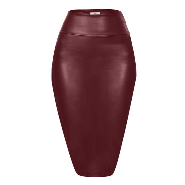 Simlu Burgundy Pencil Skirt for Women Knee Length Skirt, Burgundy Midi Skirt - USA,Burgundy Leather,X-Large