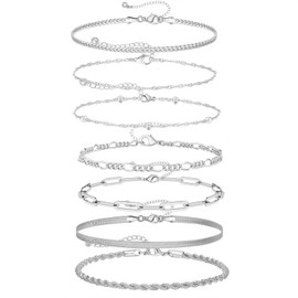 UICCVOKK 7Pcs Ankle Bracelets for Women, Adjustable Waterproof Anklets for Women, Dainty Layered Ankle Bracelets, Beach Ankles Set for Summer Festivals and Everyday Life