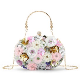 EVEOUT Flower Evening Bag Clutch with Strap for Women Elegant Floral Handbag Clutch for Party Wedding Bridal Purses
