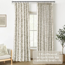 Pinch Pleat Blackout Curtains 108 Inch Long,Boho Floral Pattern Black Out Elegant Curtains for Living Room 2 Panels Set Track Curtains Ceiling Mount Drapes