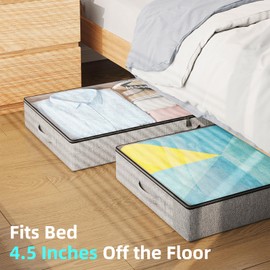 TidyCorner 2-Pack Under Bed Storage Containers, 4.5 Inches Tall Low Profile Underbed Clothes Storage Organizer Bin with Sturdy Sidewalls/Bottom, Underbed Storage Bins 2 Storage Thin Bins
