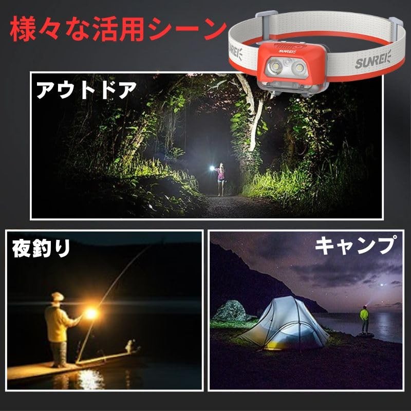 SUNREI StarRay480 サンレイ LED ヘッドライト Li-ion充電式 単4乾電池 480ルーメン 感知センサー搭載 アウトドア