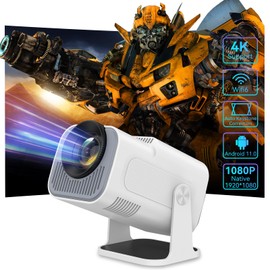 Smart Mini Projector with Android 11.0,2025 Upgraded Portable Projector 1080P 4K Full HD with WiFi 6 and BT5.2,180°Adjustable Stand, Auto Keystone Home Projector for Phone/TV Stick/Laptop
