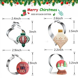 Christmas Ornaments Cookie Cutters, 4PCS Stainless Steel Snow Globe,Round Ornament,Teardrop Bauble, Finial Shapes with Decorating Instructions