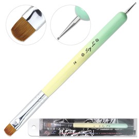 Ivy-L Premium 2 Ways French Gel Acrylic Nail Art Kolinsky Brush with Dotting Tool for Professional Manicure Nail Art Design Cuticle Clean-up + Lime Green Wood Handle (Size 14)