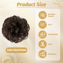 Messy Bun Hair Piece for Women, Curly Wavy Hair Bun Extensions, Synthetic Tousled Updo Clip On Hairpieces, Messy Bun with Claw Clip for Ponytail or Fake Hair Bun for Women Girls (Dark Brown)