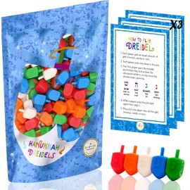 25-Pack Hanukkah Dreidels Multicolor Plastic Chanuka Draydels with English Transliteration, Includes Dreidel Game Instruction Cards 25-Pack