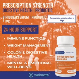 WELMATE Probiotic Supplement, Bifidobacterium - USA Made - 200 Capsules