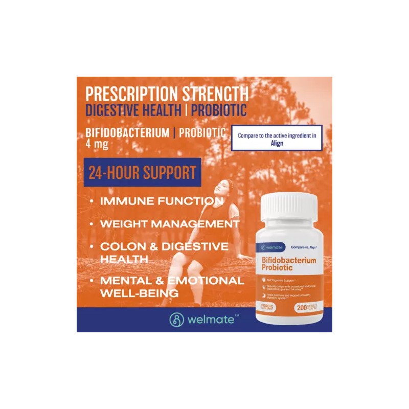 WELMATE Probiotic Supplement, Bifidobacterium - USA Made - 200 Capsules