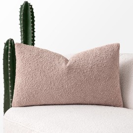 MIULEE Textured Boucle Throw Pillow Cover Pink Accent Solid Lumbar Spring Pillow Case Decorative Soft Pack of 1 Couch Cushion Chair Sofa Bedroom Livingroom Home Decor,12x20 Inch