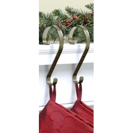 Haute Decor Stocking Scrolls Stocking Hanger - 2 Pack - Holly Embossed (Antique Brass)