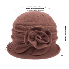 Wool Cloche Hat for Women Winter Bucket Hat 1920s Vintage Floral Fedoras Hat, Pink, One Size