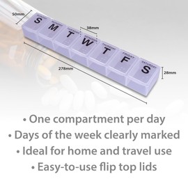 7 Day Pill Dispenser Tablet Box Organiser. 1 Compartment per Day. for those who take many Tablets on a Daily Basis. Easy Medication Management & Organisation. Easy to Open. Perfect for Travel