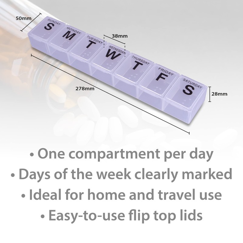 7 Day Pill Dispenser Tablet Box Organiser. 1 Compartment per