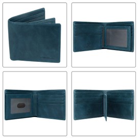 VISOUL Men's Leather Wallet with ID Window, RFID Protection, Genuine Leather Wallet for Men, blue, rfid wallet