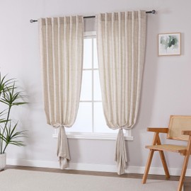 BULLPRINCESS Natural Linen Curtains 84 Inches Long- Half Privacy Light Filtering Drapes for Living Room- 52W x 84L Rod Pocket & Back Tab- 2 Panels Set