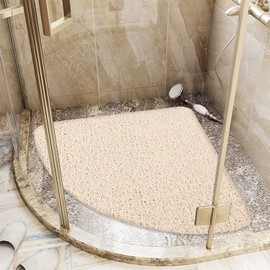 Lurowo Corner Shower Mat, Non Slip Loofah Shower Mat Anti Mould, Quadrant Bath Mat with Drain, Safety Mat for Shower 53 * 53cm (Beige)