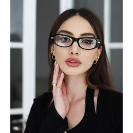 VOOGLAM Blue Light Glasses for Women Men Computer Phone TV Anti Eyestrain Dry Eyes Rectangle Oval Black Eyeglasses Erica GJGA753591-01