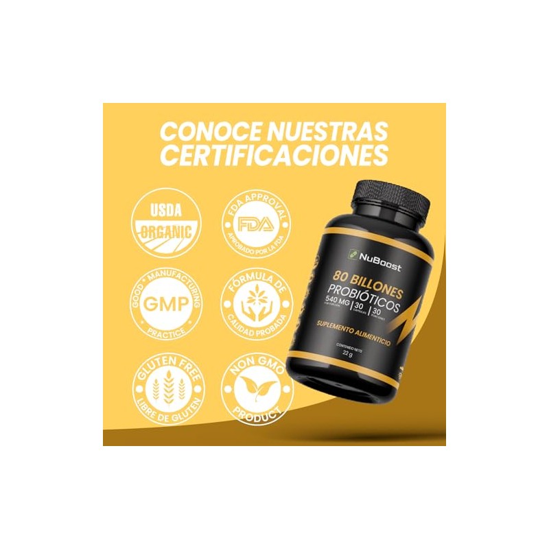 NUBOOST Probioticos y Prebioticos 80 Billones Suplemento Alimenticio con 10