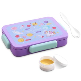 Lonchera Bento Niño, Bento Box Kids de 5 Compartimentos, Lonchera para Niños a Prueba de Fugas con Tenedor y Cuchara,Recipiente para Refrigerios de Frutas,Adecuado para la Escuela y Picnic (Púrpura)